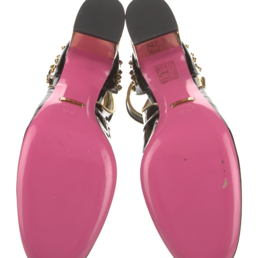 Gucci Runway Caspar Patent Studded Crystal Block-Heel Slingback Pumps - Picture 6 of 9